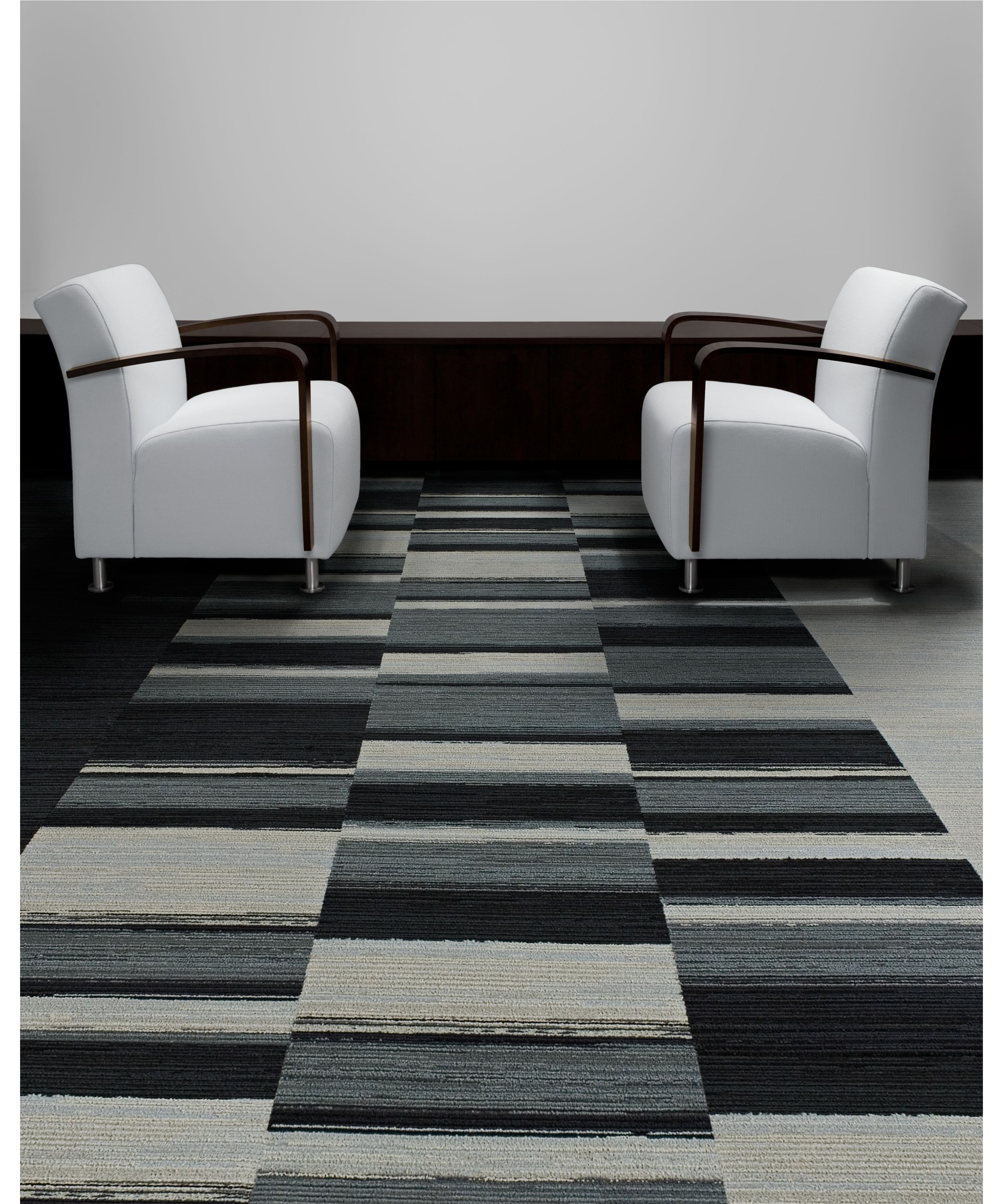 Interface Across the Board and On Board carpet tile in waiting area with two chairs image number 6